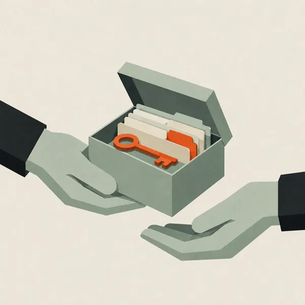Handing over a box of files and a key